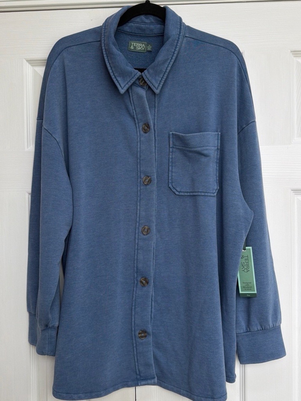 NWT Terra & Sky Blue Button-Front Shirt Jacket